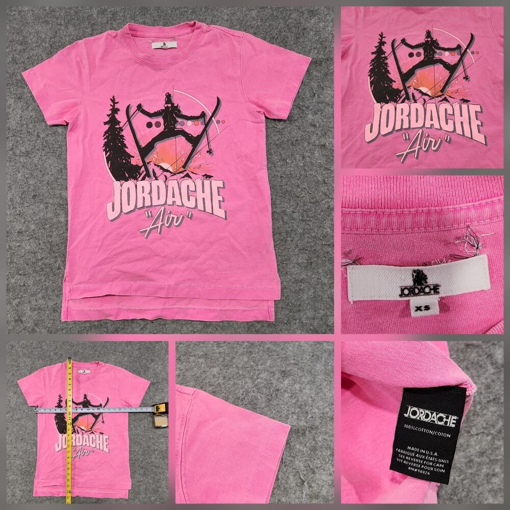 VTG 90s Jordache Women XS Pink Skiing Air USA Made Single Stitch Graphic T Shirt